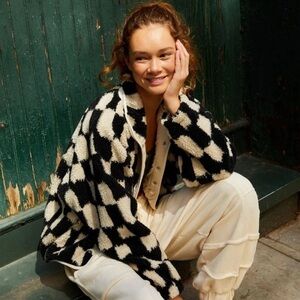 FP Movement: Hit The Slopes Printed Fleece Jacket - Black Check -SMALL